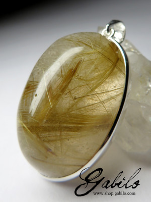 Big silver pendant with rutilated quartz