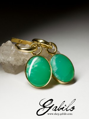 Silver earrings with chrysoprase in gilding