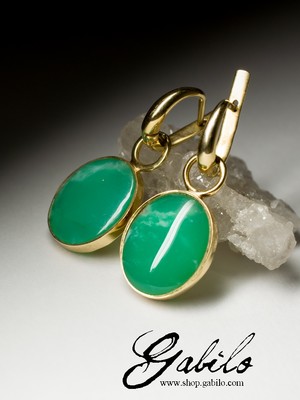 Silver earrings with chrysoprase in gilding
