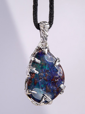Boulder opal silver pendant
