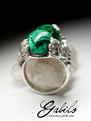 Ring with the Ural malachite in silver