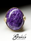 Gold ring with charoite and diamonds