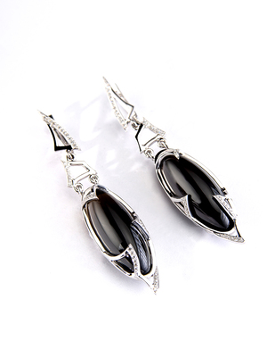 Wednesday - Morion and diamonds gold earrings