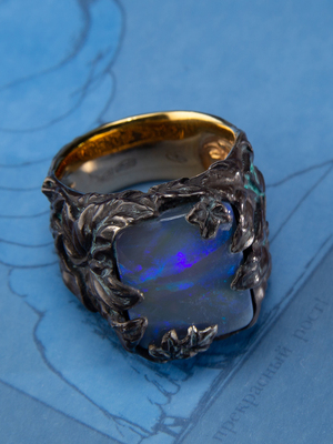 Sage - Gold and silver Opal ring