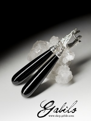 Earrings with black tourmaline in silver