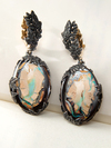Boulder opal ivy earrings in gold and patinated silver