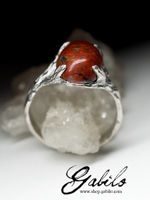 Silver rings with red jasper