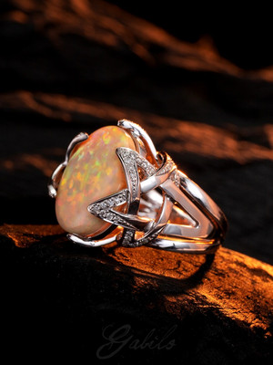 Opal and Diamonds White Gold Ring