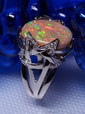 Opal and Diamonds white gold ring