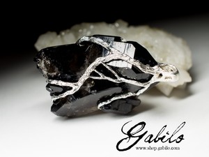 Large silver pendant with black quartz Morion