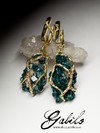 Gold earrings with dioptase