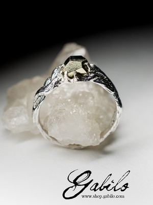 Silver ring with pyrite