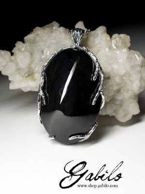 Large silver pendant with black jade