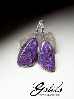 Silver Earrings with Charoite