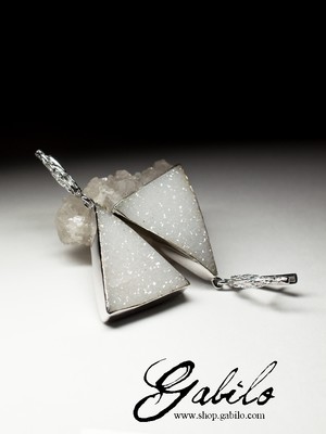Large silver earrings with quartz