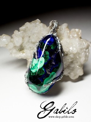 Large silver pendant with azurmalachite