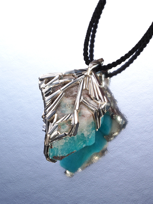 Amazonite crystal silver pendant