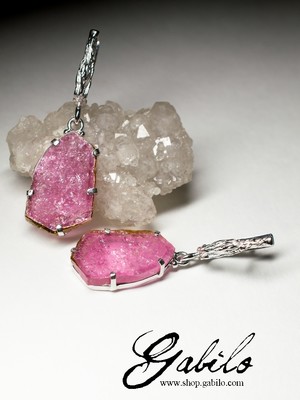 Silver earrings with rubellite