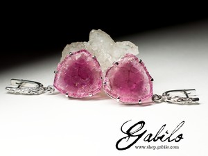 Silver earrings with rubellite