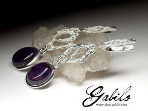 Long silver earrings with sugilite