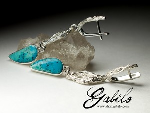 Long silver earrings with turquoise