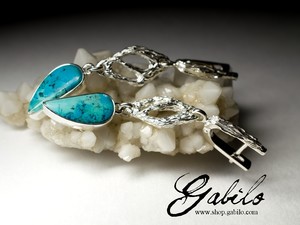 Long silver earrings with turquoise