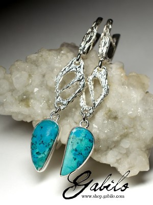 Long silver earrings with turquoise