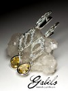 Long silver earrings with citrine