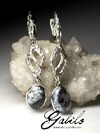 Long silver earrings with moss agate