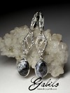 Long silver earrings with moss agate