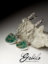Long silver earrings with dioptase