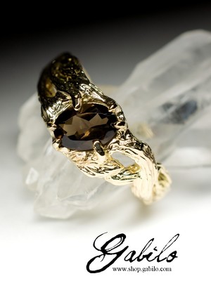 Smoky quartz gold ring with Gem Report MSU