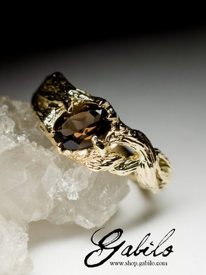 Smoky quartz gold ring with Gem Report MSU