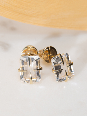 Rock Crystal gold stud earrings