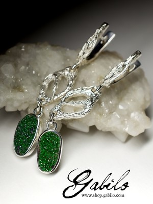 Long Uvarovite Silver Earrings with gem report MSU