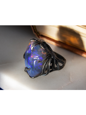 The Way of Water - Silver ring with dark Neon Electric Opal
