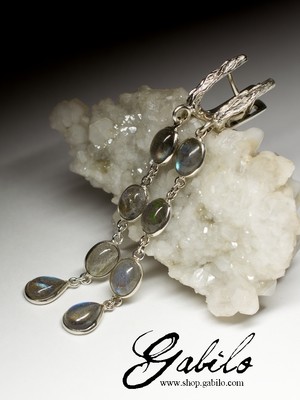 Long labradorite silver earrings