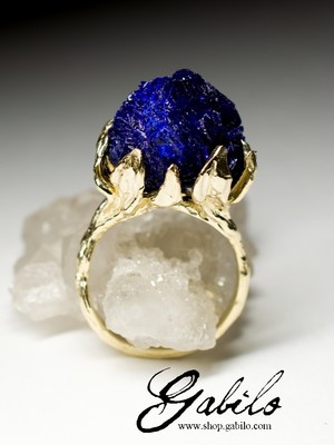 Azurite gold ring