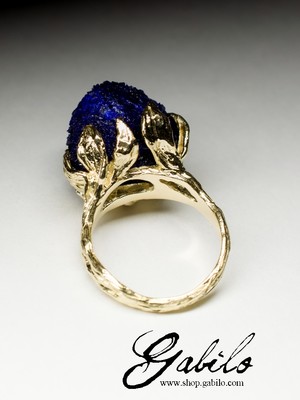 Azurite gold ring
